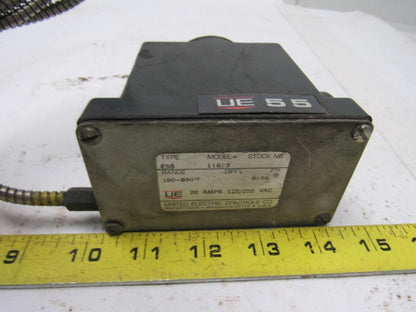 United Electric UE Model 11623 Type E55 Thermometer Switch 20A 125/250V