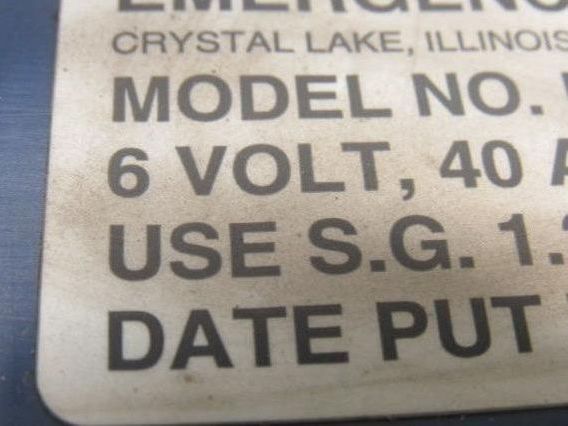 BIG BEAM EMERGENCY SYST. L640 6 VOLT Lead Acid Emergency Battery 40 A.H. Lot/1