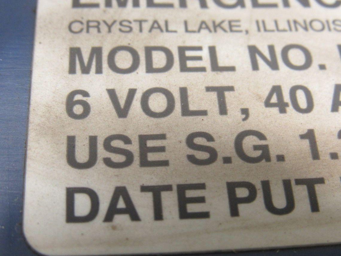 BIG BEAM EMERGENCY SYST. L640 6 VOLT Lead Acid Emergency Battery 40 A.H. Lot/1