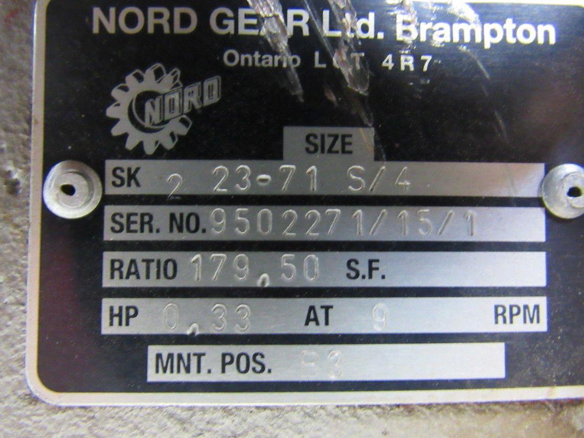 Nord Gear SK 2 23-71 S/4 Inline Foot Mount Gearmotor 179.50:1 Ratio 9RPM Out