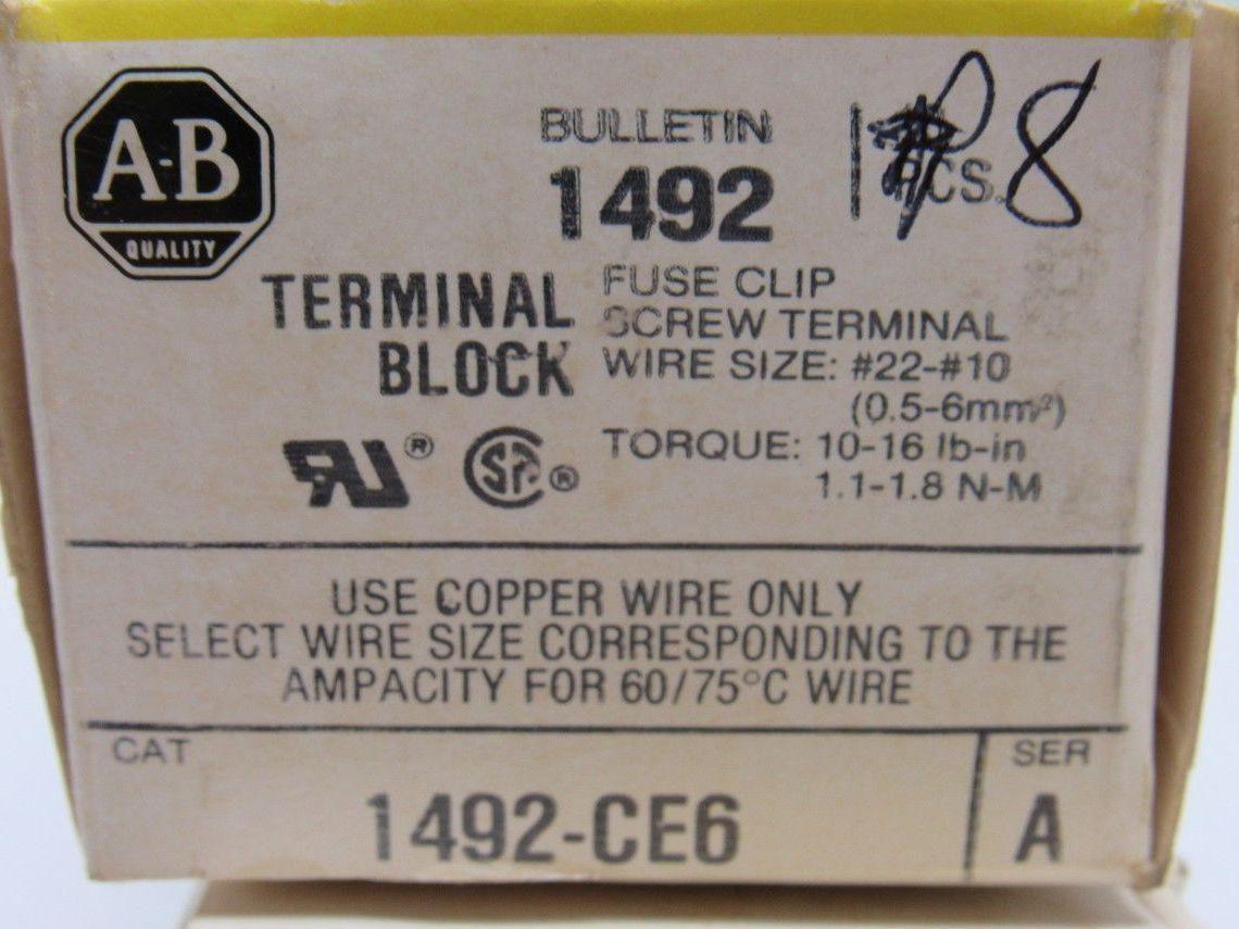 Allen Bradley 1492-CE6 Ser. A Terminal Block Fuse Clip Screw #22-#10 Lot Of 18