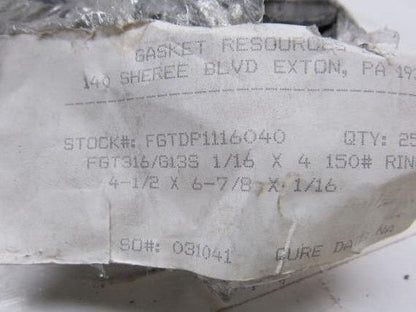 Durlon FGT316/G13S 4" 150# Flexible Graphite Ring Gasket 1/16" Thick Lot Of 25