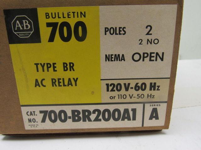 A-B Allen Bradley 700-BR200A1 Series A 2 Pole 2 NO Contact Type BR AC Relay