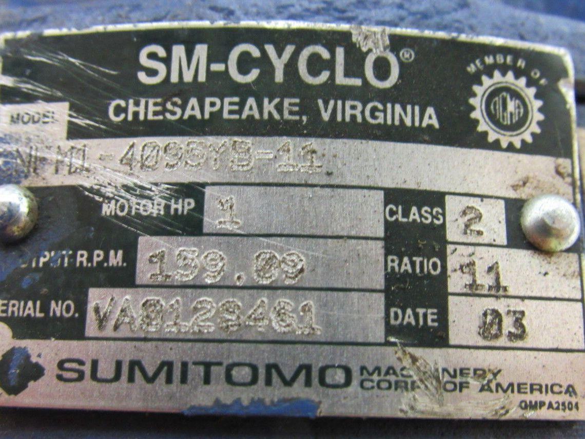 SM-CYCLO TC-FX & NMF1-4095YB-11 1HP 11:1 Gearmotor Speed Reducer 159.09 RPM Out