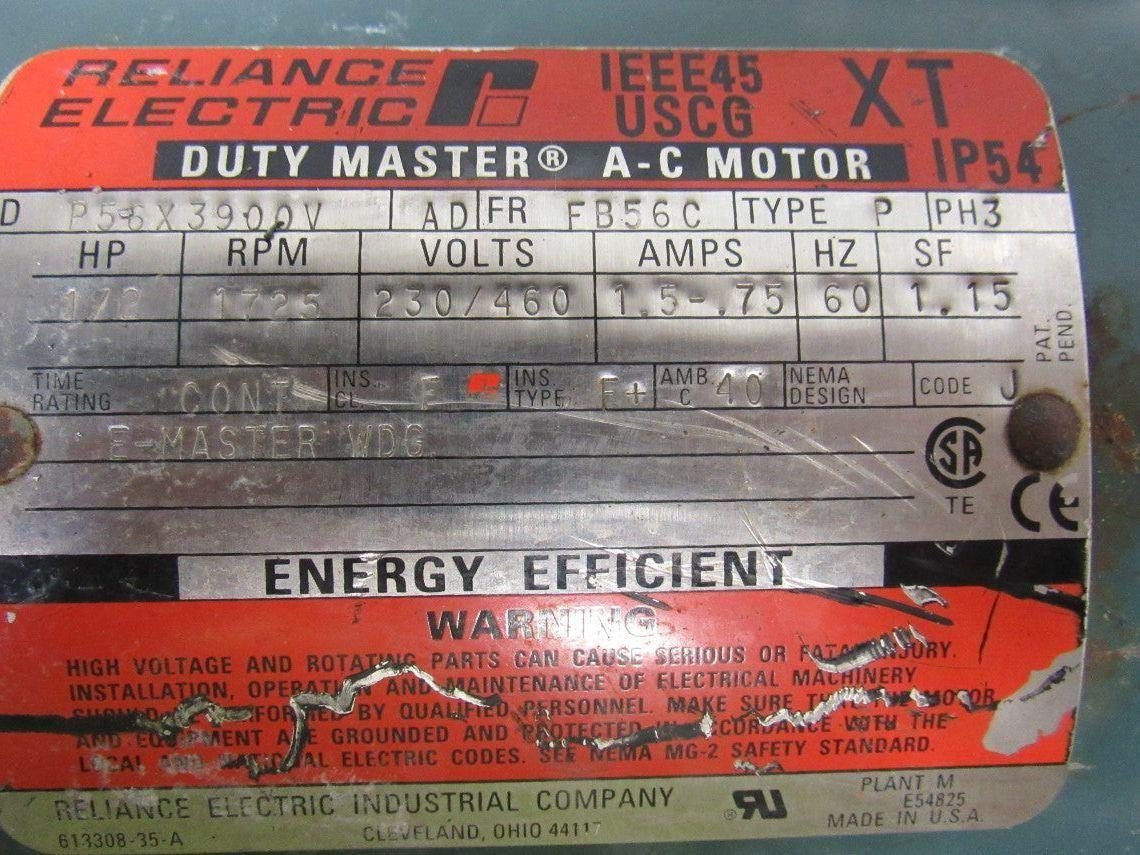 Reliance 079165-14-KX 50:1 Ratio Gearbox W/1/2HP 3PH 230/460V Electric Motor