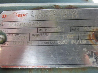 Reliance 079165-14-KX 50:1 Ratio Gearbox W/1/2HP 3PH 230/460V Electric Motor