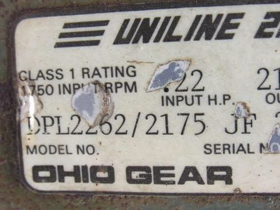 OHIO GEAR DPL2262/2175 U LINE 2000 1/2HP Gearmotor 208-230/460V  Torque 500