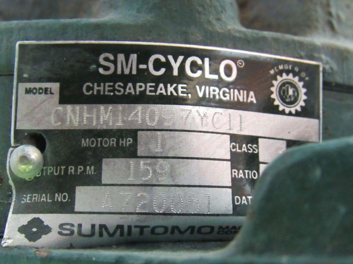 SM CYCLO CNHM14097YC11 1HP 4P 11:1 Gearmotor 230/460V 159 RPM Output TC-F Tested