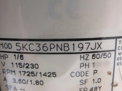 General Electric 5KC36PNB197JX 1/6HP 1PH 115/230V 1725RPM Electric Motor