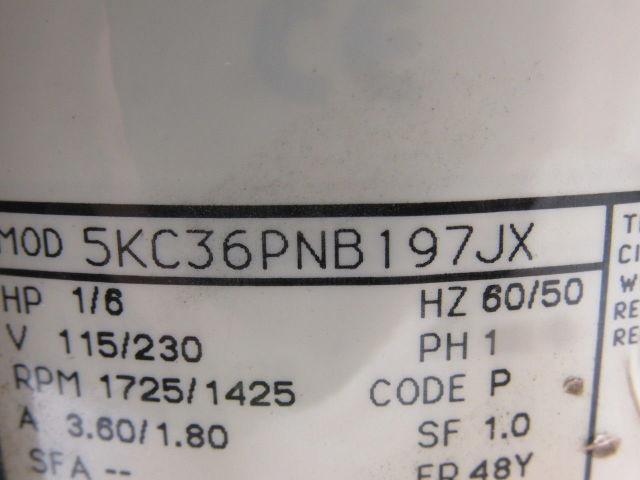 General Electric 5KC36PNB197JX 1/6HP 1PH 115/230V 1725RPM Electric Motor