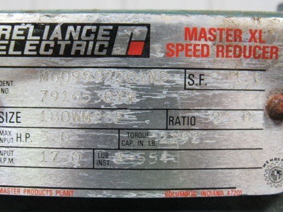 Reliance Electric 180WM28F Single Reduction Right Angle Gear Reducer 25:1 Ratio