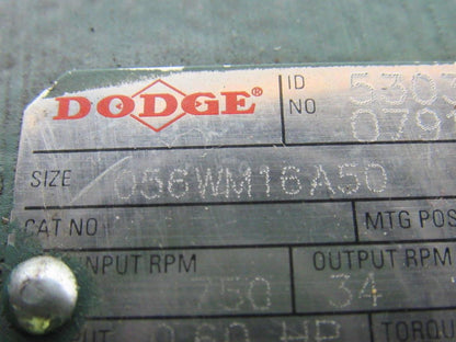 Dodge Reliance 056WM16A50 50:1 Gearbox Speed Reducer W/1/2HP 230/460V Motor