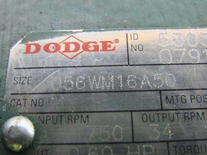 Dodge Reliance 056WM16A50 50:1 Gearbox Speed Reducer W/1/2HP 230/460V Motor