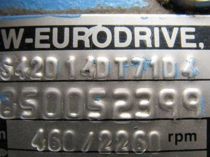 Sew-Eurodrive S42D14DT71D4 Worm Gear Box Speed Reducer 43.35:1 Ratio