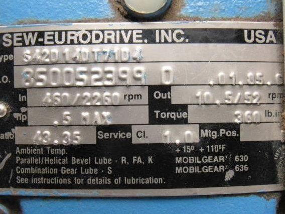 Sew-Eurodrive S42D14DT71D4 Worm Gear Box Speed Reducer 43.35:1 Ratio