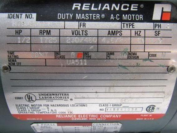 Reliance Electric B78J8672M-PW 1/2HP 3PH 230/460V 1725RPM  Electric Motor