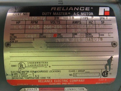 Reliance Electric P56J2437M-TX 1HP 3PH 208-230/460V 1725RPM Motor