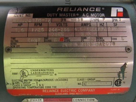 Reliance Electric P56J2437M-TX 1HP 3PH 208-230/460V 1725RPM Motor