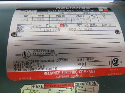 Reliance Electric P56J2302M-FC 1/2HP 3PH 208-230/460V 1725RPM Motor