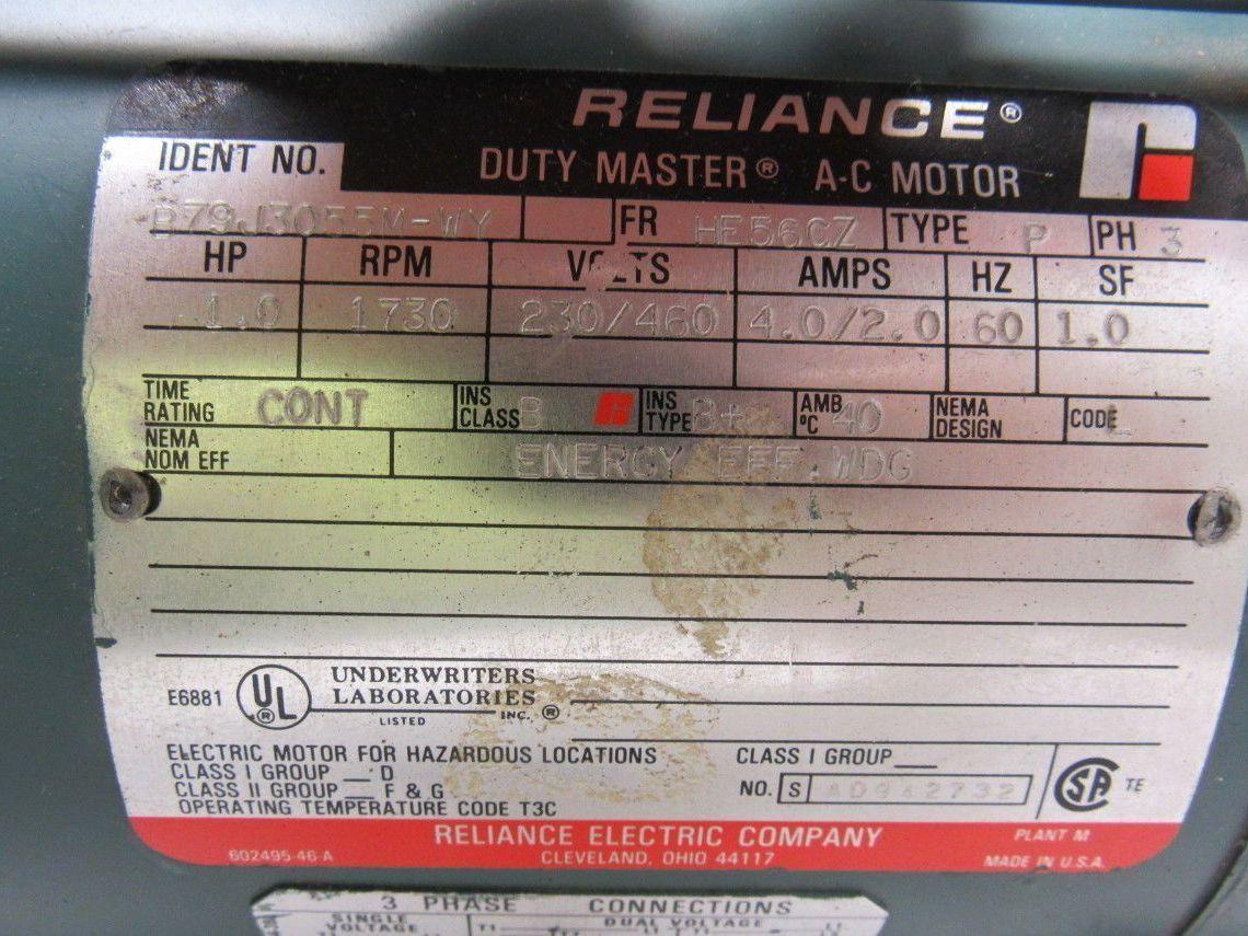 Reliance Electric B79J3055M-WY 1HP 3PH 230/460V 1730RPM Hazardous Motor