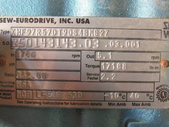 SEW-EURODRIVE  KHF97R57DT90S4BMG2Z Gear box Speed Reducer 342:1 Ratio New