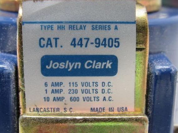 Joslyn Clark 447-9405-23 Ser. A Open Type Relay 600 VAC 240 VDC Coil