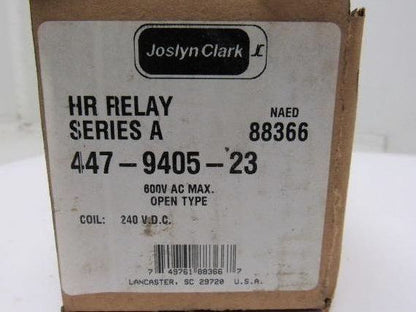 Joslyn Clark 447-9405-23 Ser. A Open Type Relay 600 VAC 240 VDC Coil