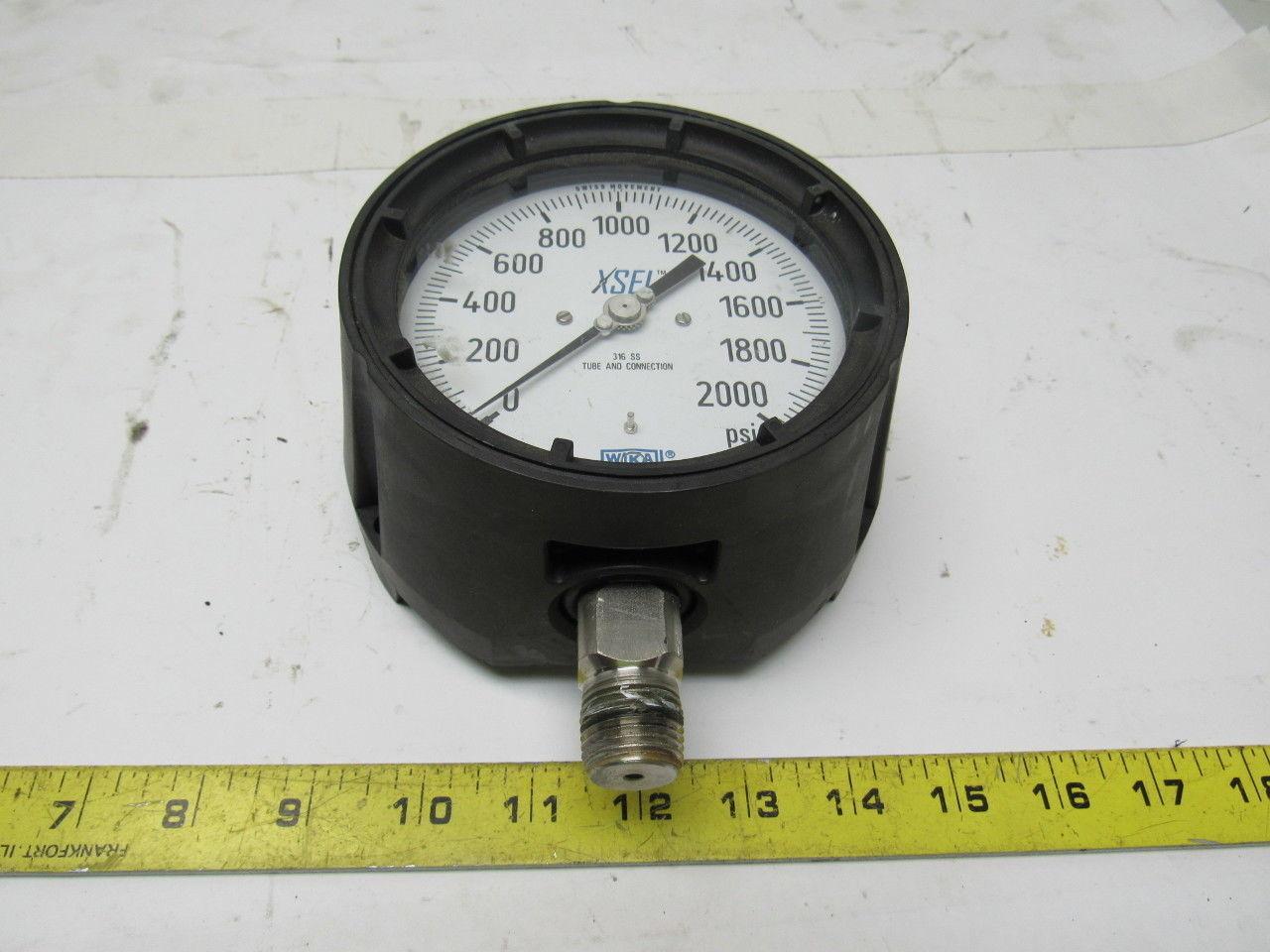 Waika 23X.34 Pressure Gauge 0-2000PSI, 1/2" NPT Stainless Connection SIZE 4-1/2"