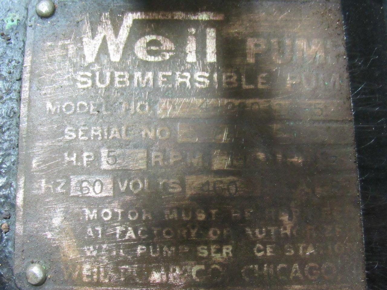 WEIL PUMP A-B 4-260316-5 5HP SUBMERSIBLE Sump Pump W/ Starter , Disc. & 75' Cord