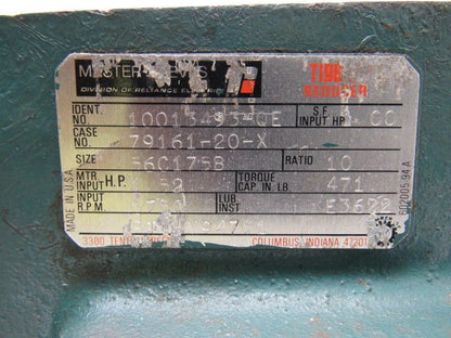 Reliance Electric 10013493-QE Gearbox Speed Reducer 10:1 Ratio 471in-lbs. Torque