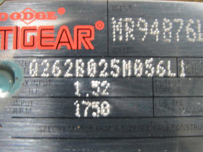 Dodge Tigear Q262B025M056L1 25:1 Ratio Gearmotor 1.5HP 1099in-lbs. Torque