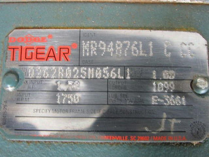Dodge Tigear Q262B025M056L1 25:1 Ratio Gearmotor 1.5HP 1099in-lbs. Torque