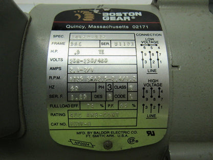Boston Gear 34K29-872 10:1 Ratio 1/2HP 3PH 208-230/460V Gearmotor