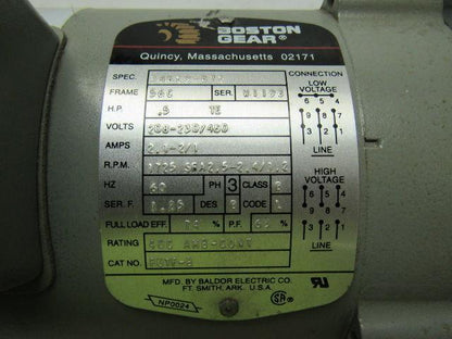 Boston Gear 34K29-872 10:1 Ratio 1/2HP 3PH 208-230/460V Gearmotor