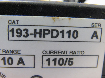 Allen Bradley 193-HPD110 Series  A Overload Relay 66-110A 110/5 Current Ratio