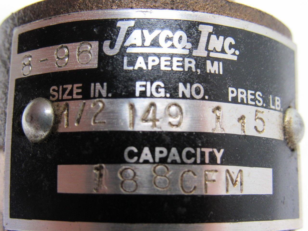 Jayco Inc. 149 Pneumatic Air Pressure Relief Valve 1/2" X 115lb. X 188CFM