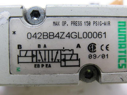 Numatics 042BB4Z4GL00061 Pneumatic Solenoid Valve W/Manifold Block 24VDC 150PSIG