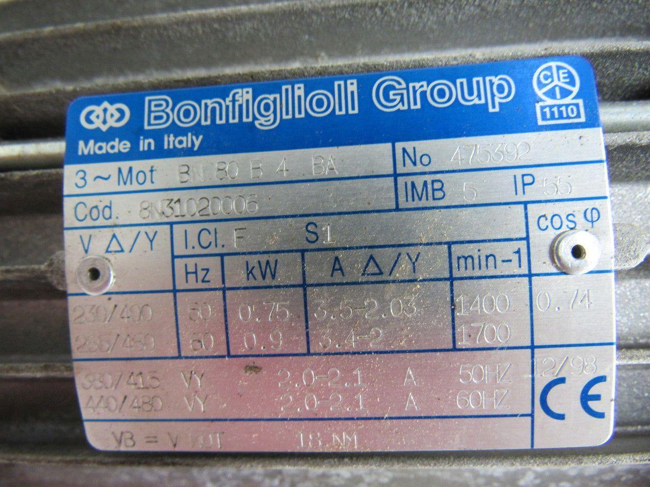 Bonfiglioli VF86 V P80B5 Vertical Gear Speed Reducer W/1.2HP 230/460V Motor