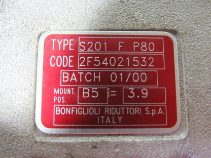 Bonfiglioli S201 F P80 Gear Speed Reducer W/1HP 280/480V Motor