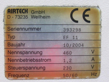 Airtech EF 11 Electrostatic Machine Air Cleaner Filter Smoke Eater 230/460V