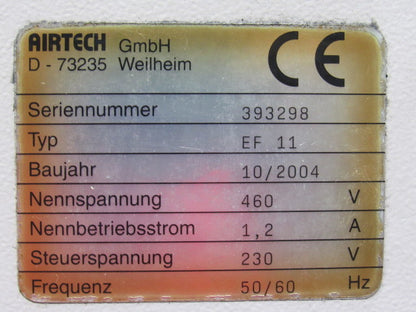 Airtech EF 11 Electrostatic Machine Air Cleaner Filter Smoke Eater 230/460V