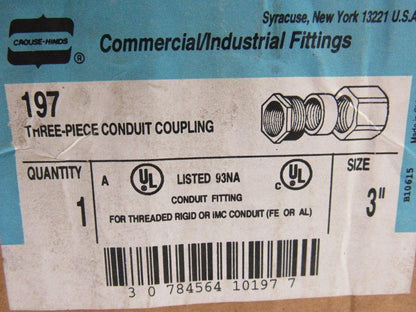 Crouse Hinds 197 3" Threaded Rigid IMC Conduit 3 Piece Coupling Lot Of 2