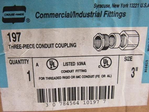 Crouse Hinds 197 3" Threaded Rigid IMC Conduit 3 Piece Coupling Lot Of 2