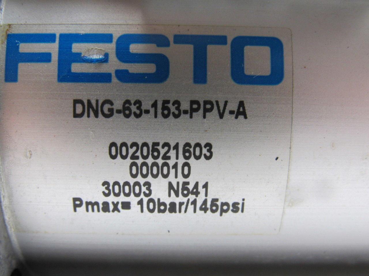 Festo DNG-63-153-PPV-A Pneumatic Cylinder 6" Stroke 20mm Rod 145 PSI