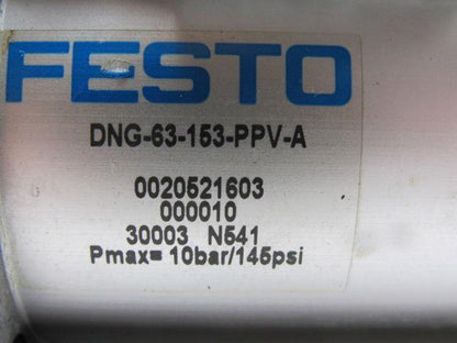 Festo DNG-63-153-PPV-A Pneumatic Cylinder 6" Stroke 20mm Rod 145 PSI
