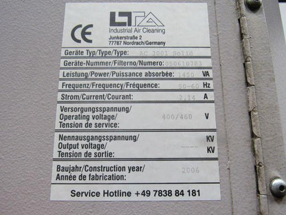 LTA Industrial Air Cleaning AC 3001 Solid Compact Oil & Emulsion Mist Filter