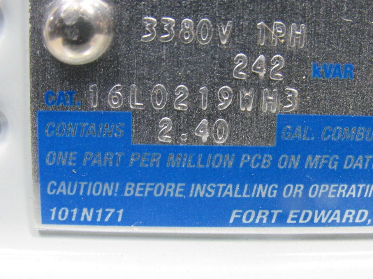 GE General Electric 16L0219WH3 Single Phase Capacitor 242KVAR 3380V
