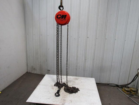 CM Cyclone Model S 1 Ton Manual Chain Fall Hoist 19' Lift w/Load Limiter Tested