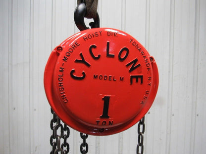 CM Cyclone Model M 1 Ton Manual Chain Fall Hoist 8' Lift w/Load Limiter Tested