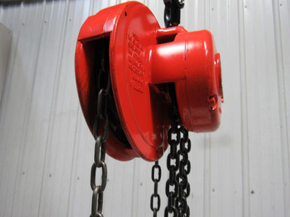 CM Cyclone Model M 1 Ton Manual Chain Fall Hoist 8' Lift w/Load Limiter Tested